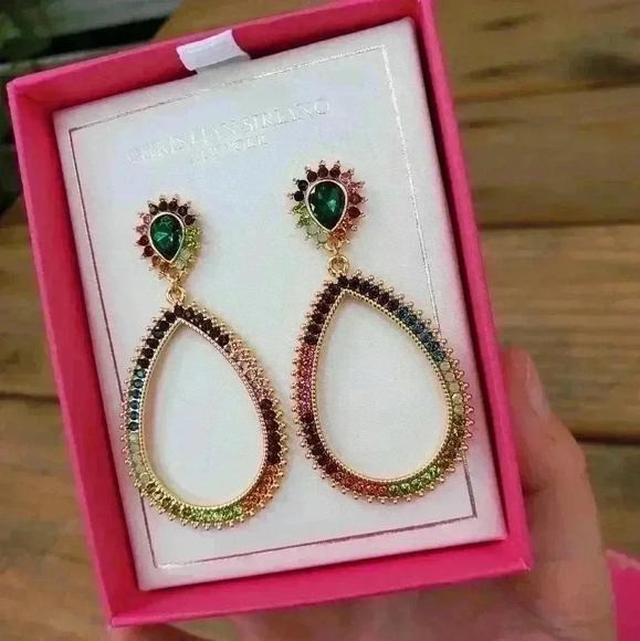 Christian Siriano Jewel Toned Teardrop Earrings - Picture 1 of 5